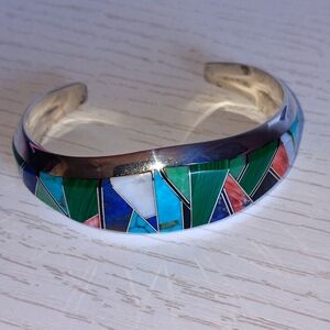 Native American Sterling Silver Multi Stone Cuff Bangle